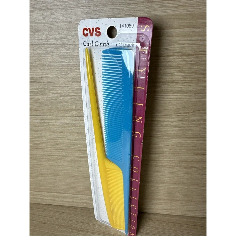 Vintage Curl Comb Set Blue Yellow Plastic CVS 141089 NOS